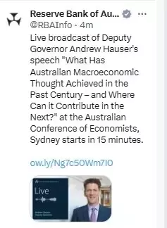 RBA Deputy Governor Hauser to Address Economists on Australian Macroeconomic Thought
